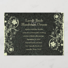 Black Leather Look Cream Lace Hochzeit Einladung