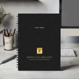 Black Leather Look Gold Firmenlogo und Name Planer