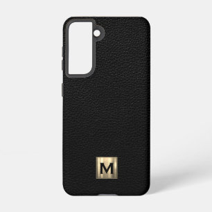 Black Leather Luxury Gold Monogram Samsung Galaxy Hülle