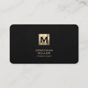 Black Leather Luxury Gold Monogram Visitenkarte