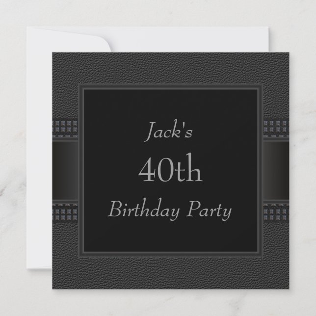 Black Leather Mans 40. Geburtstag Party Einladung (Vorderseite)