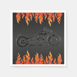 Black Leather Orange Flames Motorrad-Party Serviette