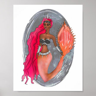 Black Leather Rose Gold Warrior Princess Mermaid Poster