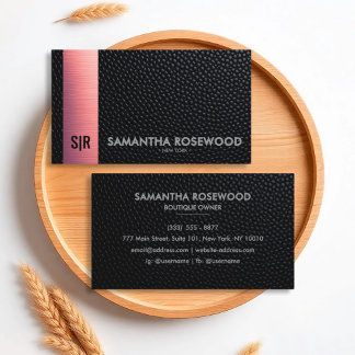 Black Leather & Rose Rosa Elegante Business Card Visitenkarte
