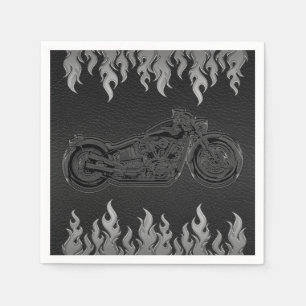Black Leather Silver Chrome Motorrad-Party Serviette