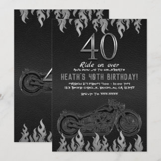 Black Leather Silver Motorrad 40TH 40 Geburtstag Einladung