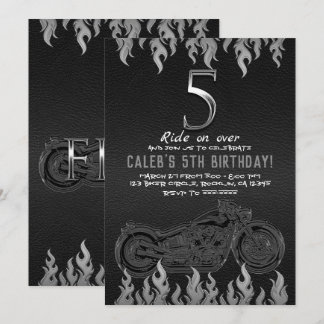 Black Leather Silver Motorrad 5. Geburtstag Einladung