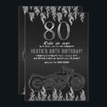 Black Leather Silver Motorrad 80TH 80 Geburtstag Einladung<br><div class="desc">Anpassen für jedes Ereignis</div>