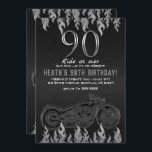 Black Leather Silver Motorrad 90TH 90 Geburtstag Einladung<br><div class="desc">Anpassen für jedes Ereignis</div>