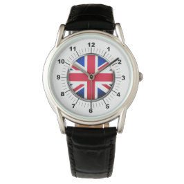 Black Leather Strap Watch - Britische Flagge Armbanduhr