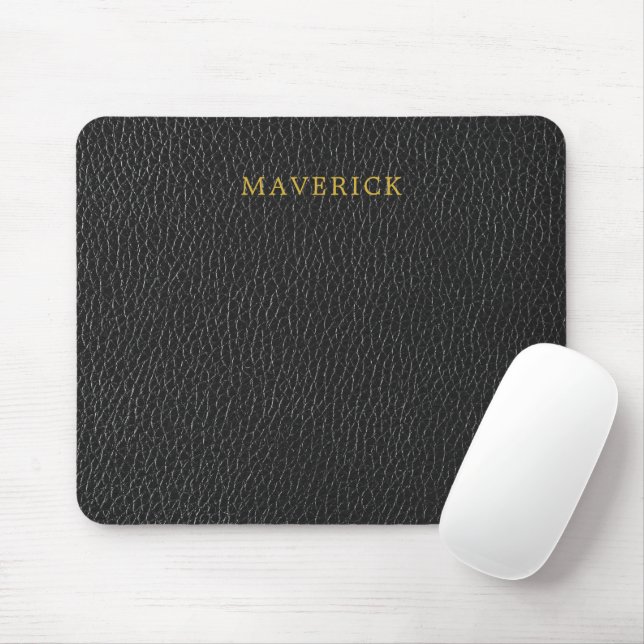 Black Leather Texture Background with Custom Name Mousepad (Mit Mouse)