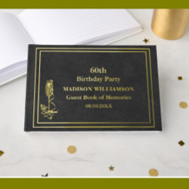 Black Leather Texture Birthday Party Gold Foil Gästebuch
