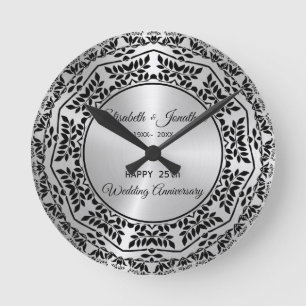 Black Leaves Mandala 25. Jubiläum Runde Wanduhr