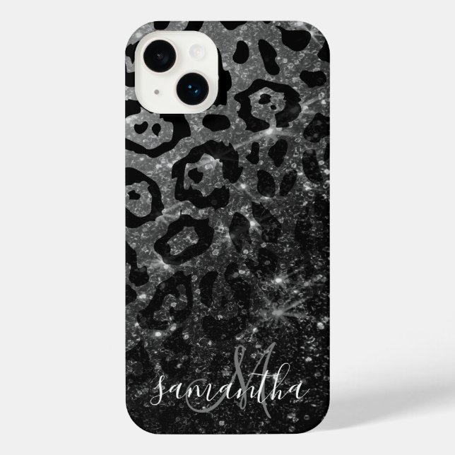 Black Leopard Print und Glitzer iPhone Hülle (Rückseite)
