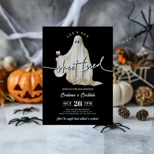 Black Let's Get Sheet Faced Funny Halloween Einladung (Von Creator hochgeladen)