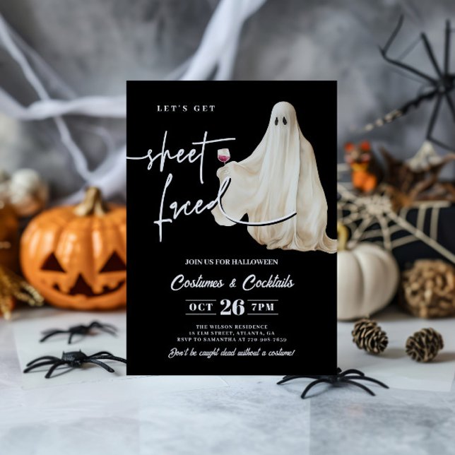 Black Let's Get Sheet Faced Funny Halloween Einladung (Von Creator hochgeladen)