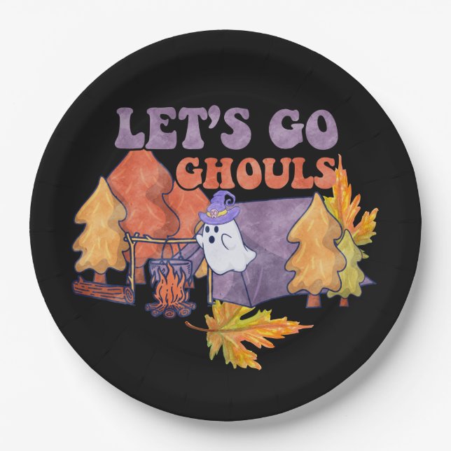 Black Let's Go Ghouls Fall Pumpkin Halloween Pappteller (Vorderseite)