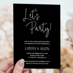 Black Let's Party Lässige Hochzeitsempfehlung entf Einladung