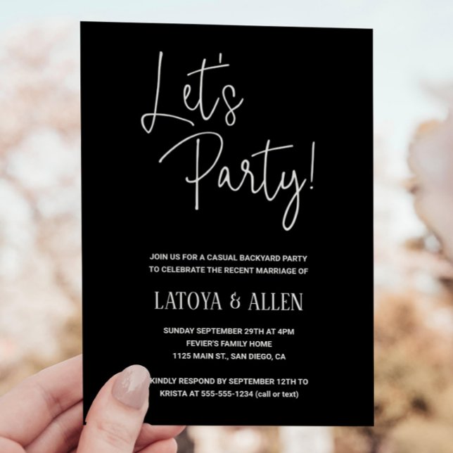 Black Let's Party Lässige Hochzeitsempfehlung entf Einladung (Von Creator hochgeladen)