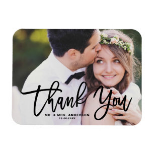Black Lettering Modernes Foto Hochzeit Vielen Dank Magnet