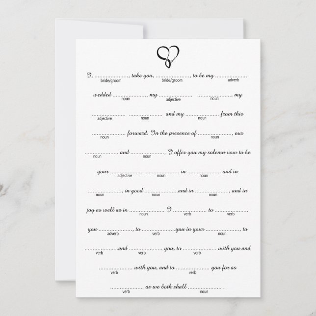 Black Liebe Heart Wedding Libs Game (Vorderseite)