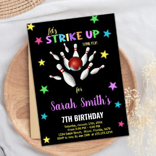 Black Light Lila Bowling Geburtstagseinladungen Einladung