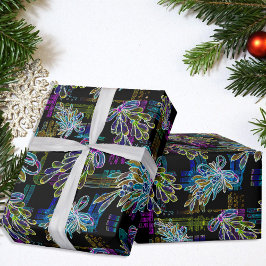Black Light Neon Christmas Mistletoe Pattern Geschenkpapier