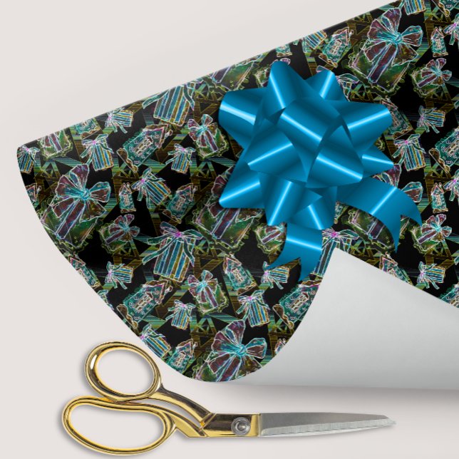 Black Light Neon Glow Xmas Geschenke und Häuser Geschenkpapier (Von Creator hochgeladen)