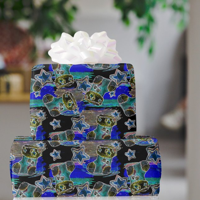 Black Light Neon Weihnachts Strumpf Pattern Geschenkpapier (Von Creator hochgeladen)