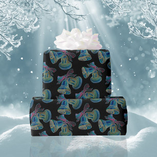 Black Light Neon Weihnachtsglocken Muster Geschenkpapier