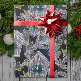 Black Light Neon Weihnachtsuhr Muster Geschenkpapier