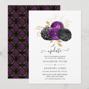 Black Lila and Gold Floral Gothic Wedding Update Einladung