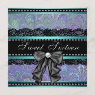Black Lila Aquamarin Blue Sweet 16 Geburtstagspart Einladung