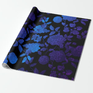 Black Lila Blue Ombre Modernes Vintages Floral Geschenkpapier