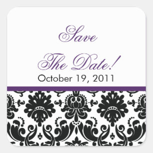 Black & Lila Damask Save the Date Hochzeitsstift S Quadratischer Aufkleber