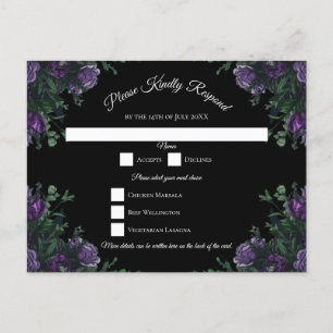 Black Lila Floral Elegante Wedding Gothic Feiertagspostkarte