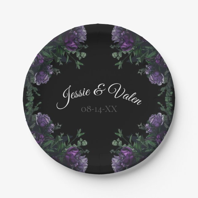 Black Lila Floral Elegante Wedding Gothic Pappteller (Vorderseite)