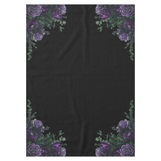 Black Lila Floral Elegante Wedding Gothic Tischdecke (Vorderseite)