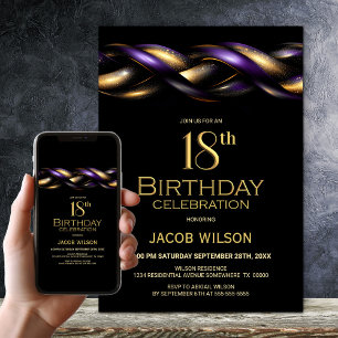 Black Lila Gold 18. Geburtstagsparty Einladung