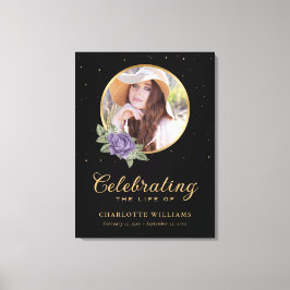 Black Lila Gold Floral Begrüßungszeichen Leinwanddruck