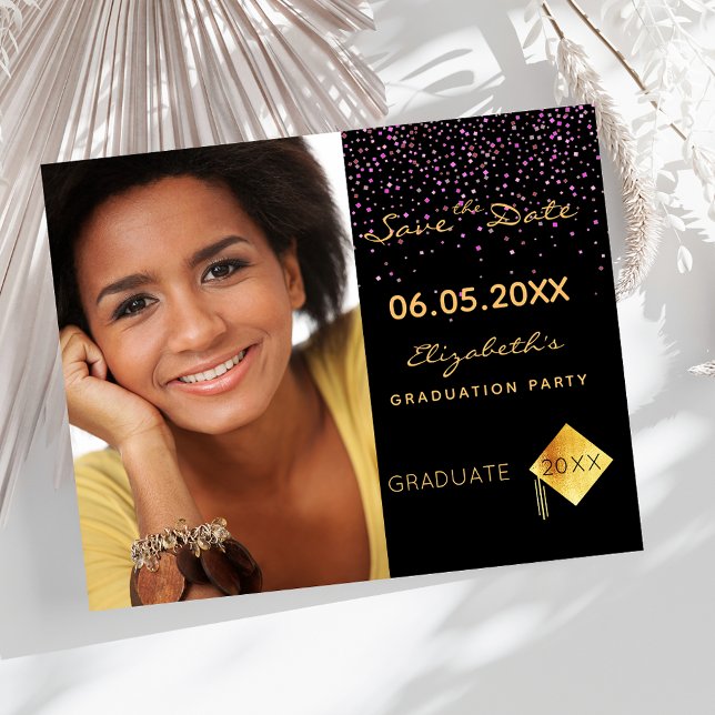 Black lila Graduation Party Save the Date Flyer (Von Creator hochgeladen)