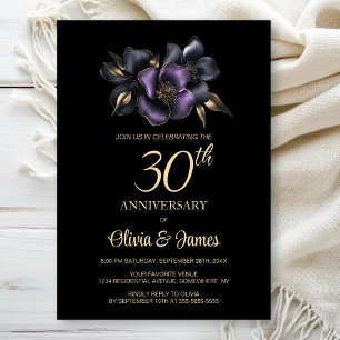 Black Lila Gray Floral 30 Jahre Jubiläum Einladung