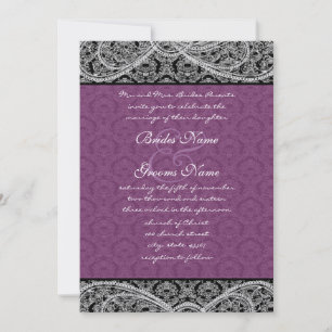 Black Lila Paisley Damask Einladung zur Hochzeit