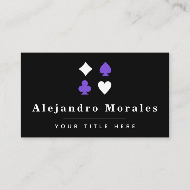 Black & Lila Poker Theme Card Spielkasino Cool Visitenkarte (Vorderseite)