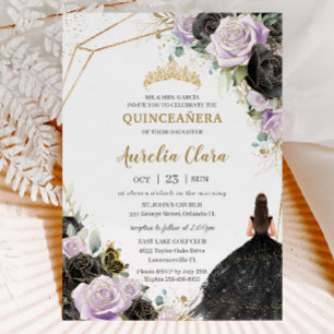 Black Lilac Rose Floral Quinceañera 16 . Geburtsta Einladung