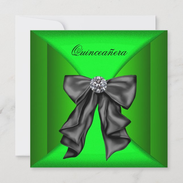 Black Lime Green Qiunceanera Einladung (Vorderseite)