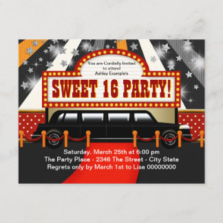 Black Limo Movie Star Sweet 16 Party Einladung
