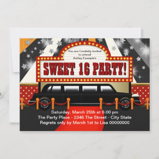 Black Limo Movie Star Sweet 16 Party Einladung