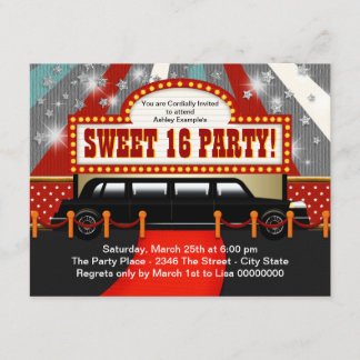 Black Limo Movie Star Sweet 16 Party Einladung