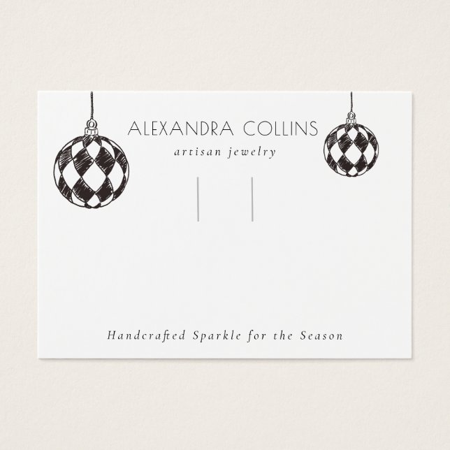 Black Line Art Bauble Festive Hairclip Display (Vorderseite)